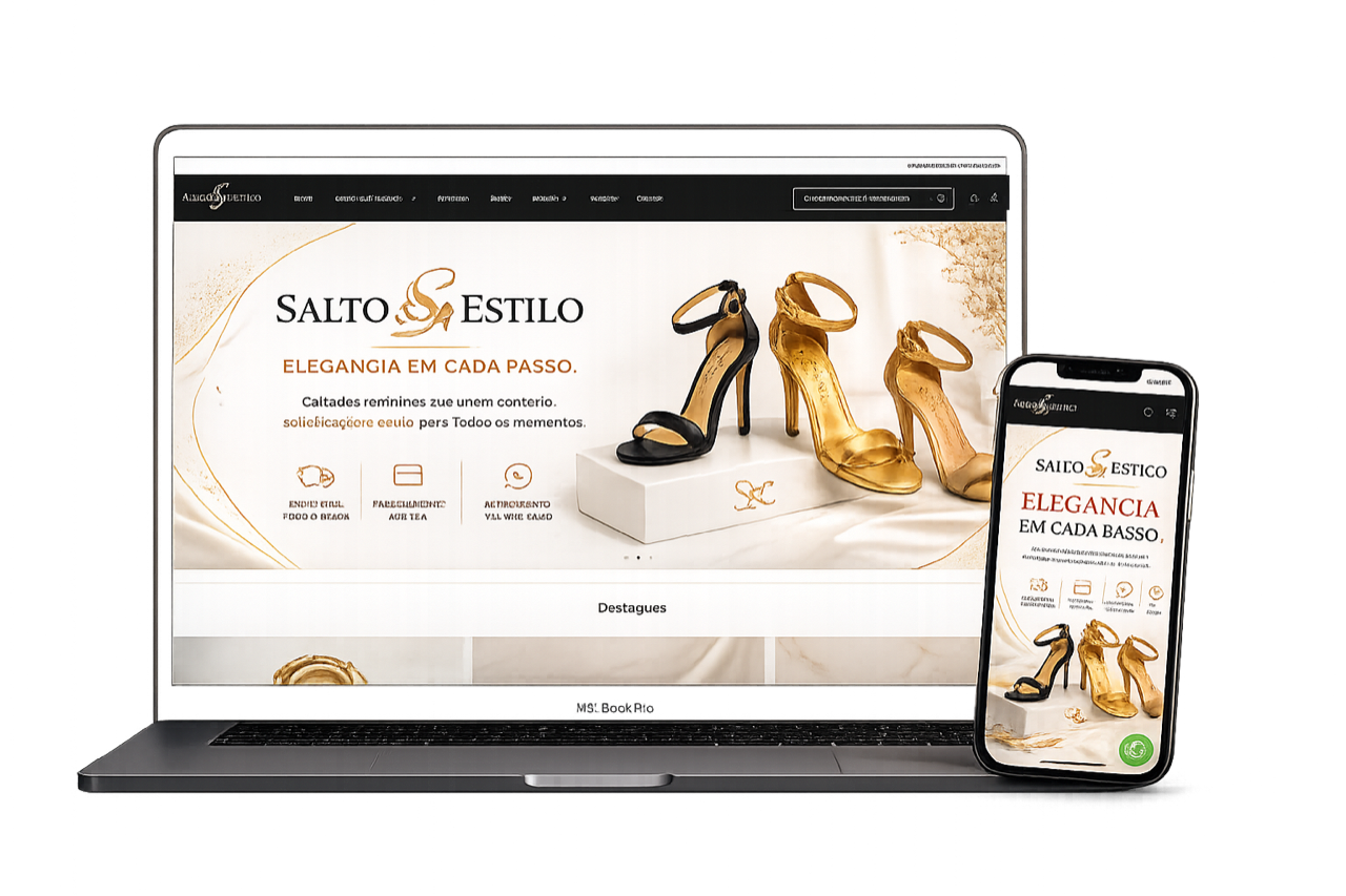 Mockup do projeto Salto e Estilo em desktop e celular